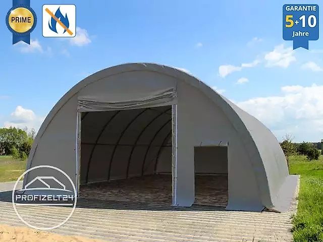 Toolport GmbH Rundbogenhalle Lagerzelt 9,15x12m Zelthalle Industriezelt grau